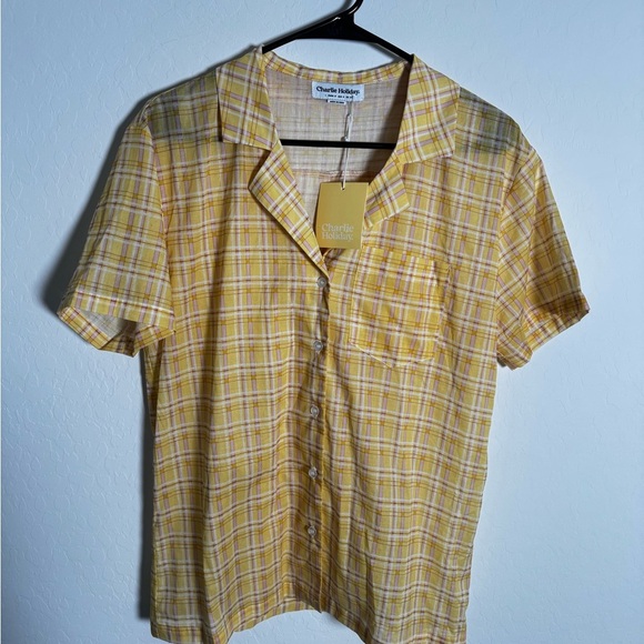 NWT Charlie Holiday Yellow Checkered top - Picture 2 of 5